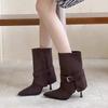 2025 New Women's Stiletto Booties Autumn New Pointed Toe Suede Buckle Non-Slip Wear-Resistant High Heels