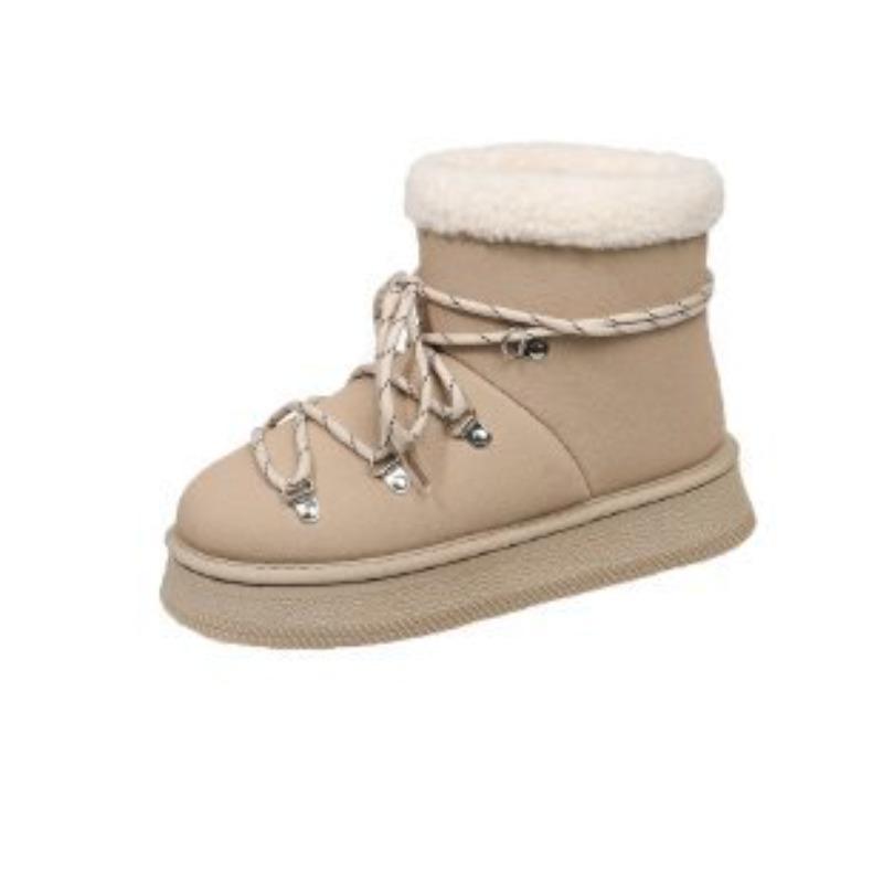 

Новые женские зимние ботинки с толстой подошвой, увеличивающие рост, хлопковые ботинки и хлопковая обувь, обернутая замшей 42 бежевый
