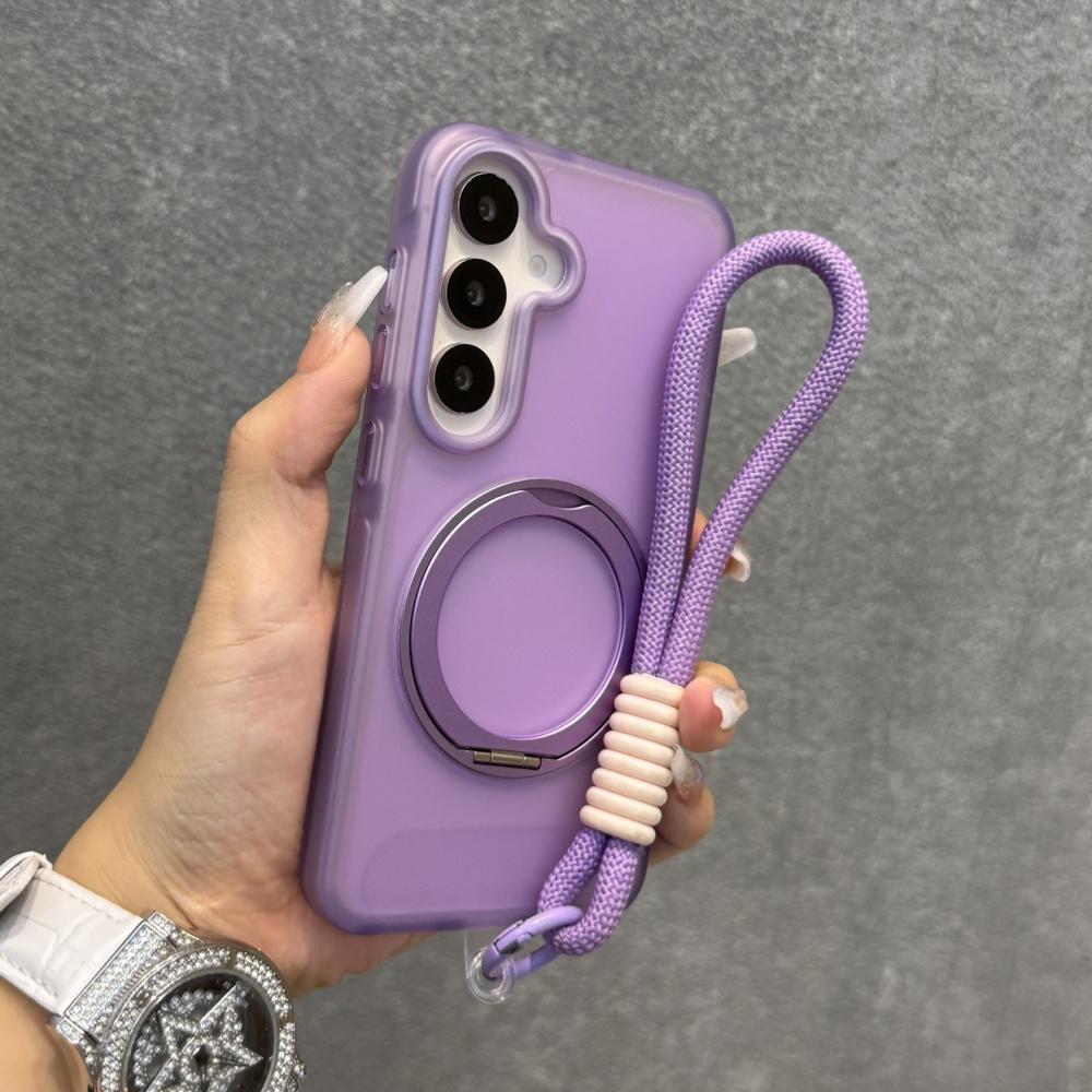 Matte Ring Magnetic Stand Holder Case For Samsung Galaxy S25 Ultra S24 Plus Translucent Wrist Strap Lanyard Shockproof Cover