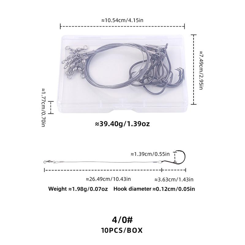 10Pcs Heavy Duty Circle Hooks Rigs With Steel Leader Wire For Saltwater Bass Catfish Fishing Lure Rig