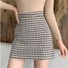 Nouă, toamnă iarnă, elegantă, fustă înfășurată cu picior de gală, fuste din lână, carouri, talie înaltă, mini rochie de modă coreeană.