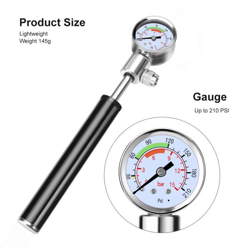 Mini Bicycle Pump With Pressure Gauge 210 PSI Portable Hand Cycling Pump Presta and Schrader Ball Road Tire Bike Pump New