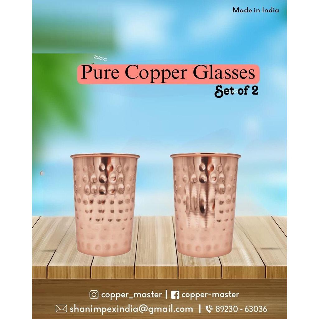 14 Liter Wasserspender aus gehämmertem Kupfer (Matka) Behältertopf mit 2 Kupfergläsern Reines Kupfer und Ayurveda-Gesundheitsvorteile