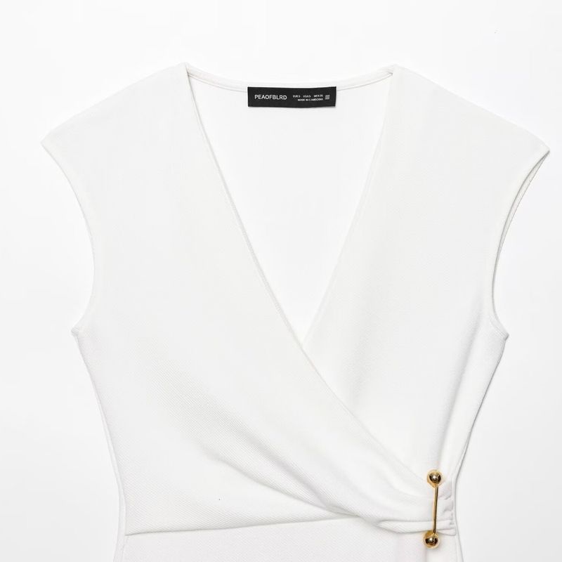 Kaslead New Women Clothes Western Style Pin Decoration V-neck Sleeveless Midi Dress 3644181 251