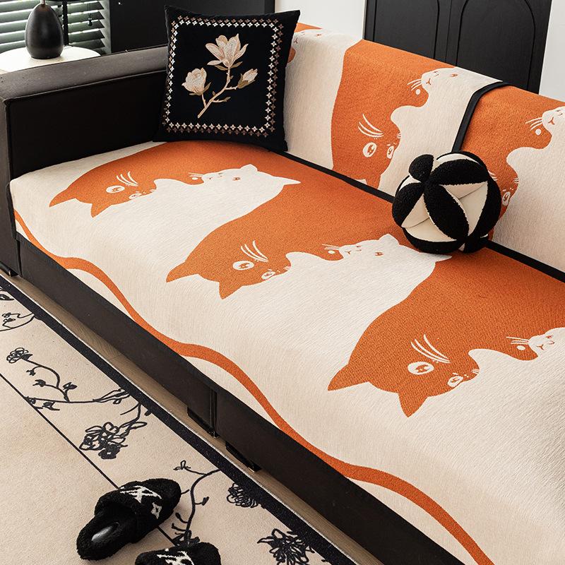 

Cartoon Cat Sofa Cushion One-Piece Cover Fixed Non-Slip New Four-Season Universal Straight Row Sofa Seat Cushion 90*90cm