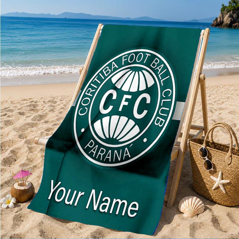 Custom Name Coritiba Football Club Emblem Personalized Microfiber Beach Towel, Quick-Dry, Ideal for Summer Travel, Beach Essential, Swimming