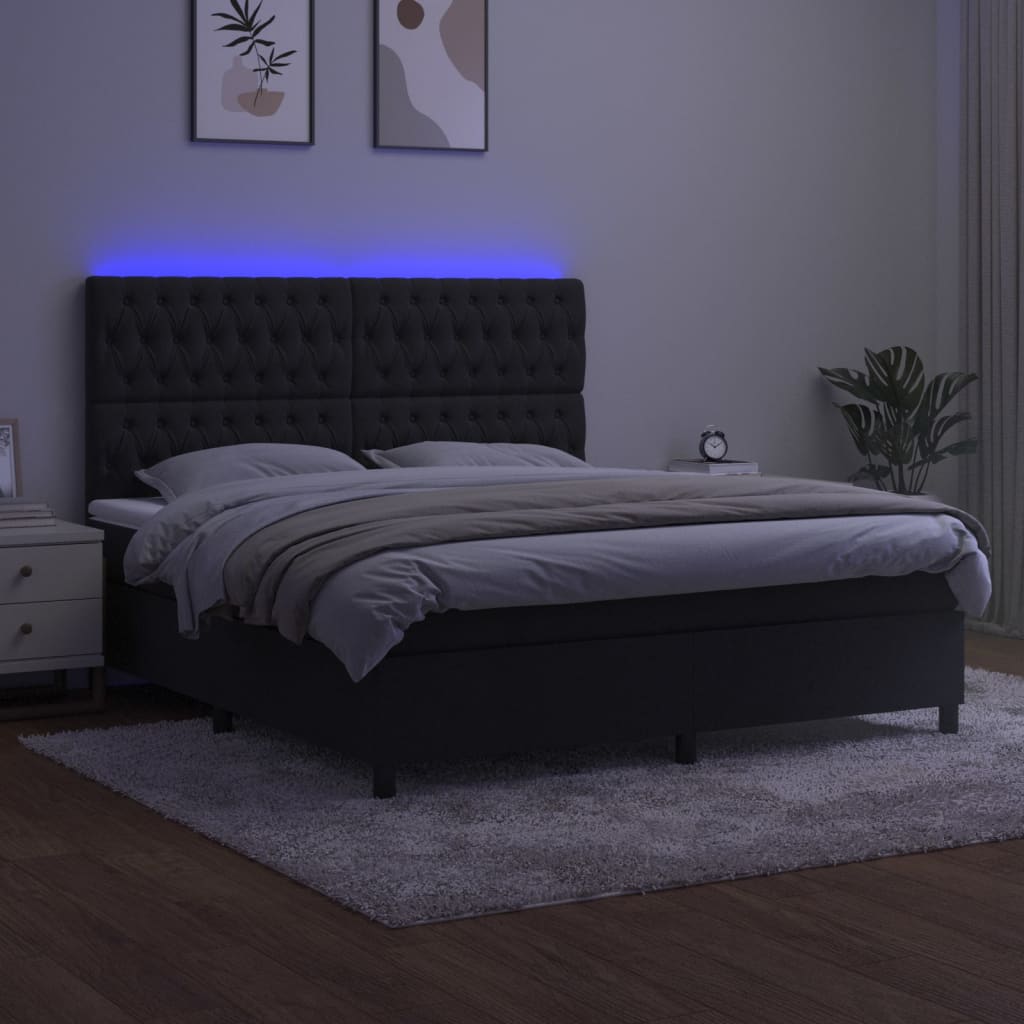 Box Spring Bed with Mattress & LED Black 180x200 cm Velvet