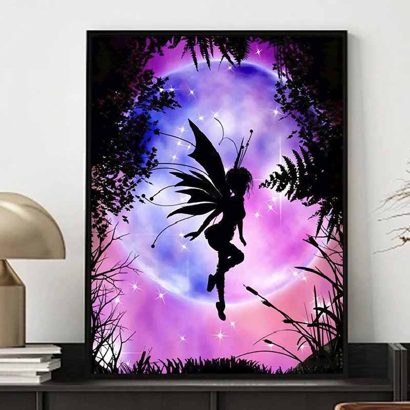 Disney 5D DIY Diamond Painting Elf Silhouette Illustration Full Round Diamond Mosaic Cartoon Cross Stitch Art Painting for Home Decoration