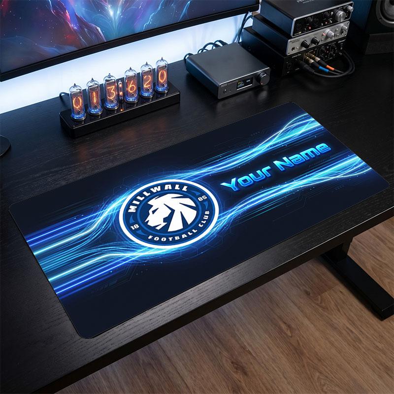 Millwall FC Custom Large Mouse Pad, Personalized Name Text Print, Football Logo Non‑Slip Desk Mat Gaming Gift