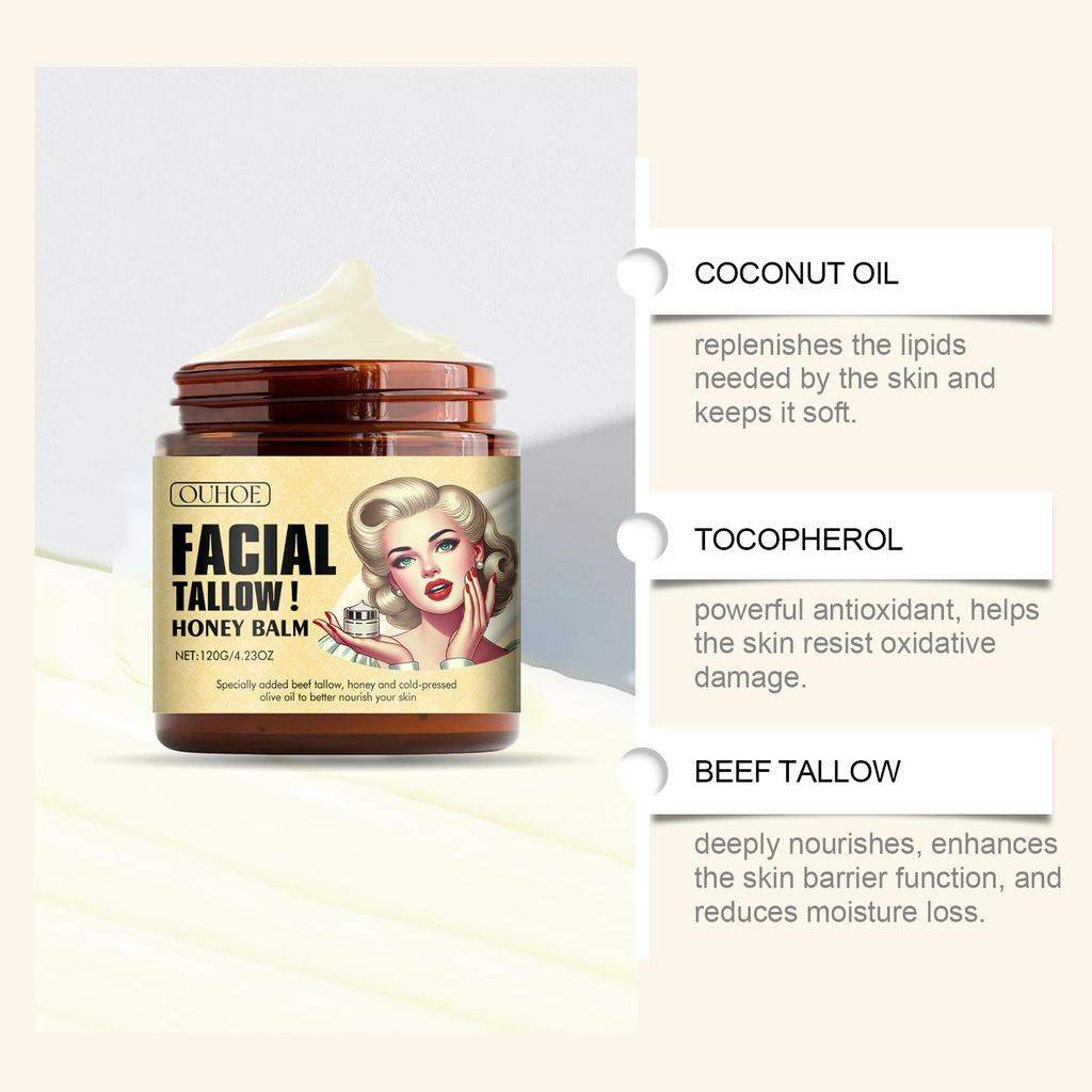 Beef Tallow Honey Moisturizer/Ginseng Cream Moistrizing Nourishing Hydrating Brightening Face Skin Rejuvenation Korean Cosmetics