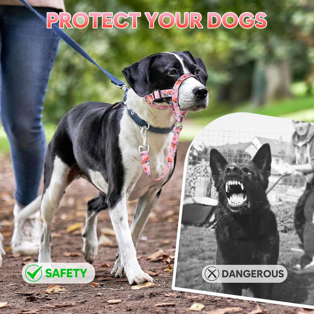 Dog Head Collar, Printed No-Pull Headcollar, Adjustable Dog Head Halter Gentle Lead with Safety Link, 3 Colors Muzzle Leash for Small Medium Large