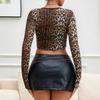 1Pc Womens Mesh Long Sleeve Tops Crew Neck Sexy Going Out See Through Shirts Party Club Night Lace Blouse Clubwear NO BRA
