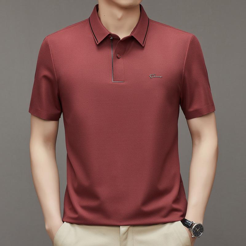 Summer Solid Color Short Sleeved T-shirt Seamless Casual Business Polo Shirt Young and Middle-Aged Men's Top
