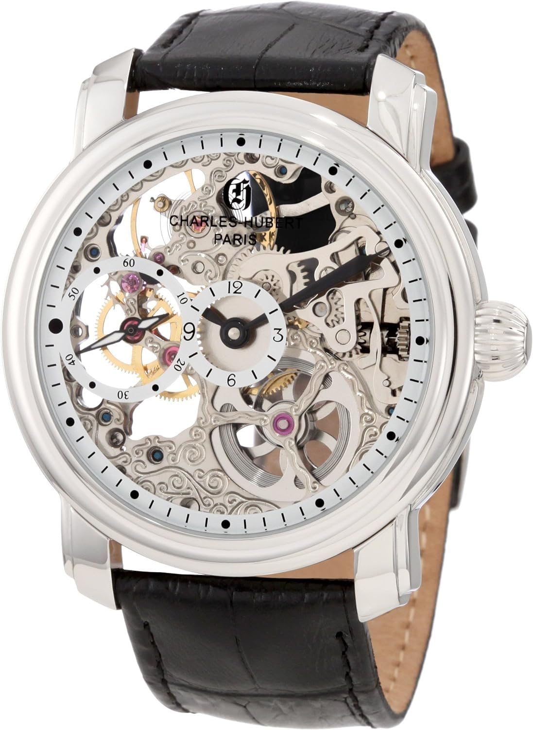 

Mechanical Manual Winding Skeleton Watch 3874 Black [Charles Hubert] Men s срібний