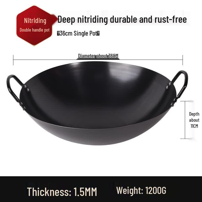 Wutuo 36cm Nitrided Wrought Iron Chef s Wok