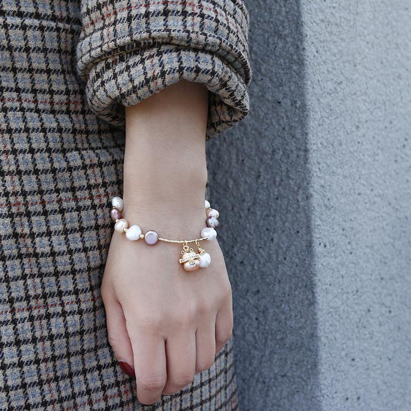 Handmade 14K Gold Filled Sweet Cat Animal Baroque Natural Freshwater Pearl Ladies Bracelets  For Women Birthday Gift