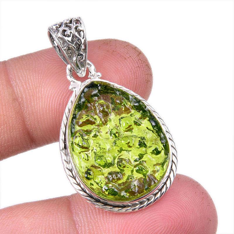 

Natural Moldavite Gemstone Handmade 925 Solid Sterling Silver Pendant 1.50 h6P34