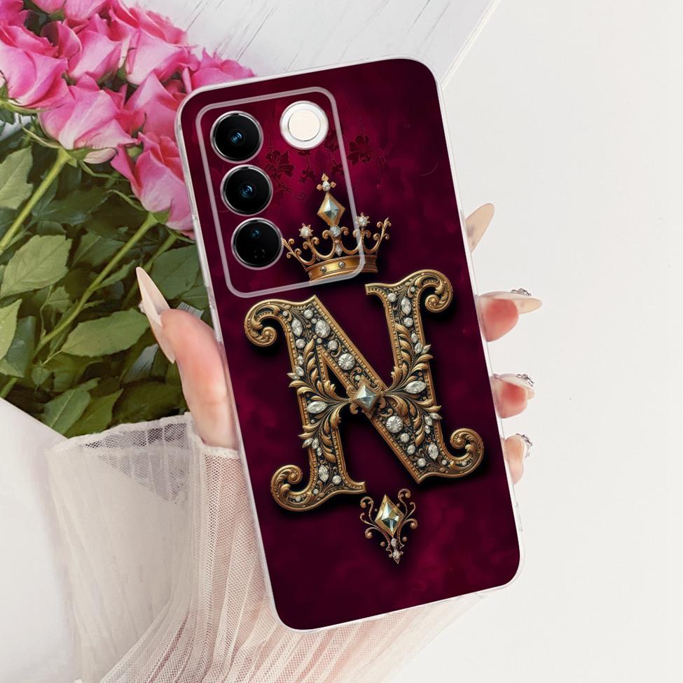 Transparent For Vivo S16 V2244A Case For Vivo S16 Pro V2245A Cover Luxury Crown A-Z Letters 2D Flat Pattern Soft Phone Casing
