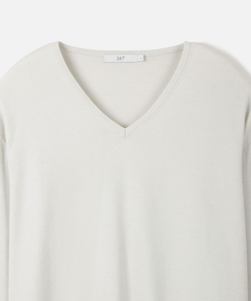 247SERIES Fine Ribbed V-Neck 12Gg Knit Ivory