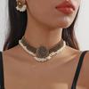 Imitation Pearl Retro Jewelry Set Luxury Choker Necklace Set Rhinestone Necklace Earrings  Wedding