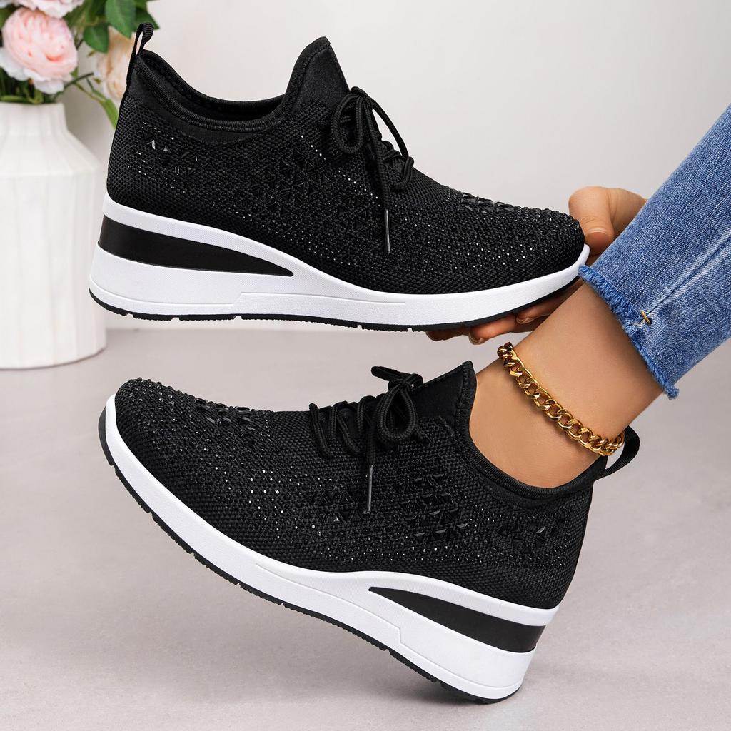 Rhinestone Lace-up Women's Casual Shoes Large Size Sports Shoes Fashion Style Women's Shoes Daily Commuting Height-increasing Shoes Women