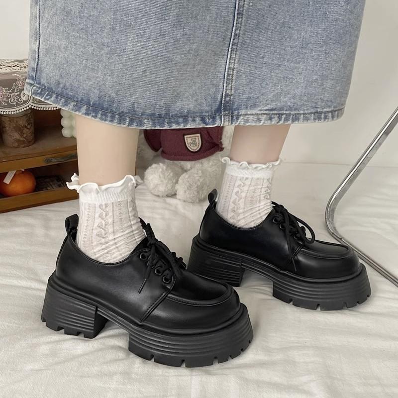 Comemore Mary Jane Shoes Thick Bottom Spring Autumn Black Lace Up Chunky Heeled Women's Shoes Platform JK Dress Loafers Shoes