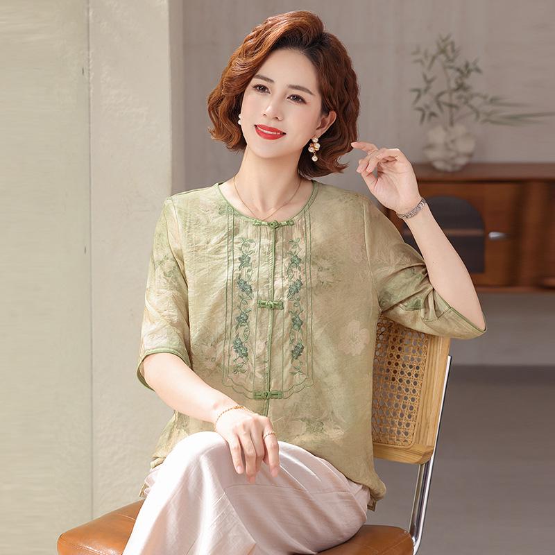 

New Summer Mid-Sleeve Round Neck Top for Women - High-End Fashion 2XL (Recommended 55-60 kg) желто-зеленый