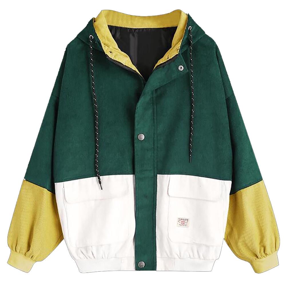 Damen Mantel Damen Langarm Cord Patchwork Übergröße Jacke Windbreaker Mantel Mantel XXL black