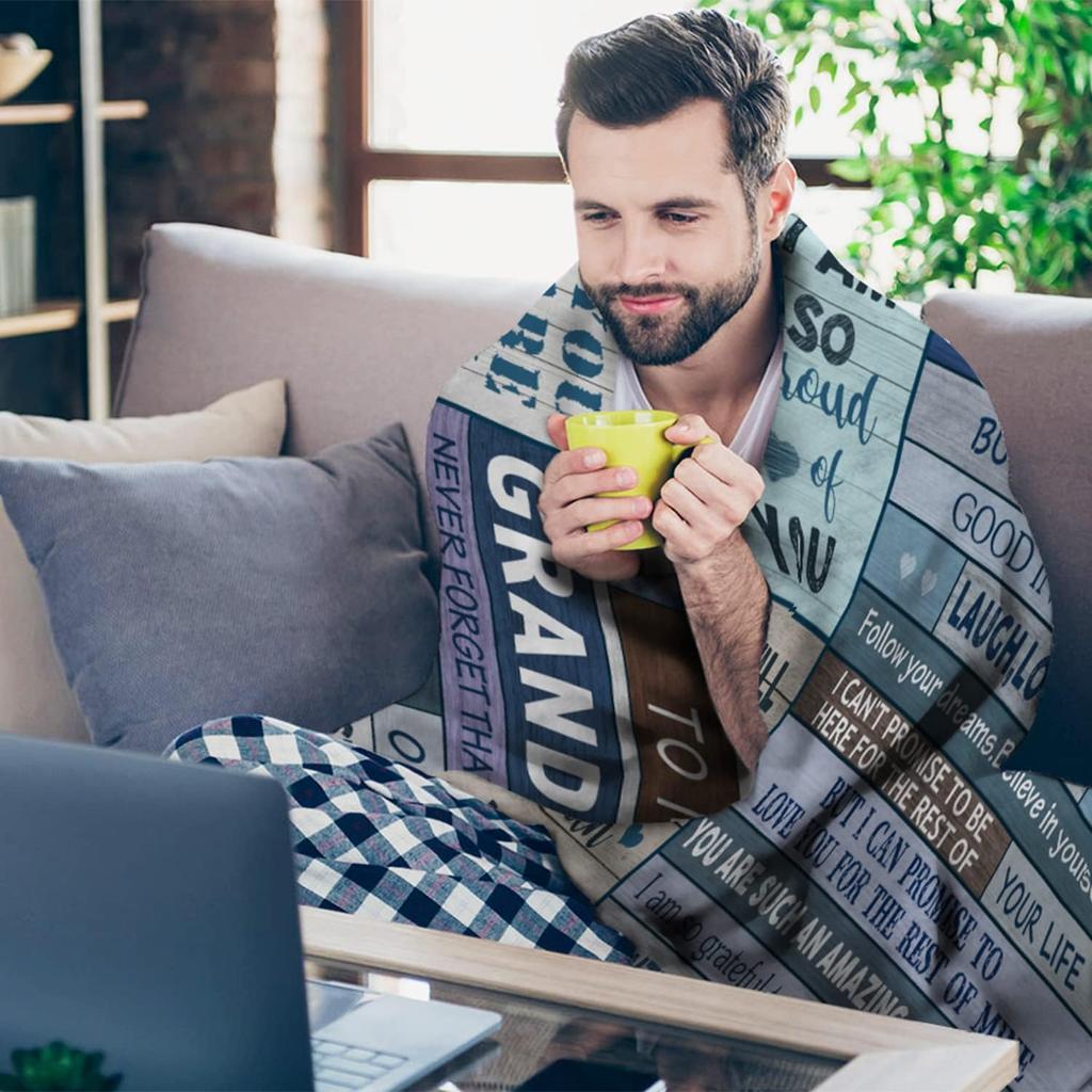 Grandson Gifts from Grandma Grandpa Blanket 60"x50", Grandson Gifts Throw Blanket, Gifts for Grandson Blankets Throws, Grandson Gift Ideas Blankets