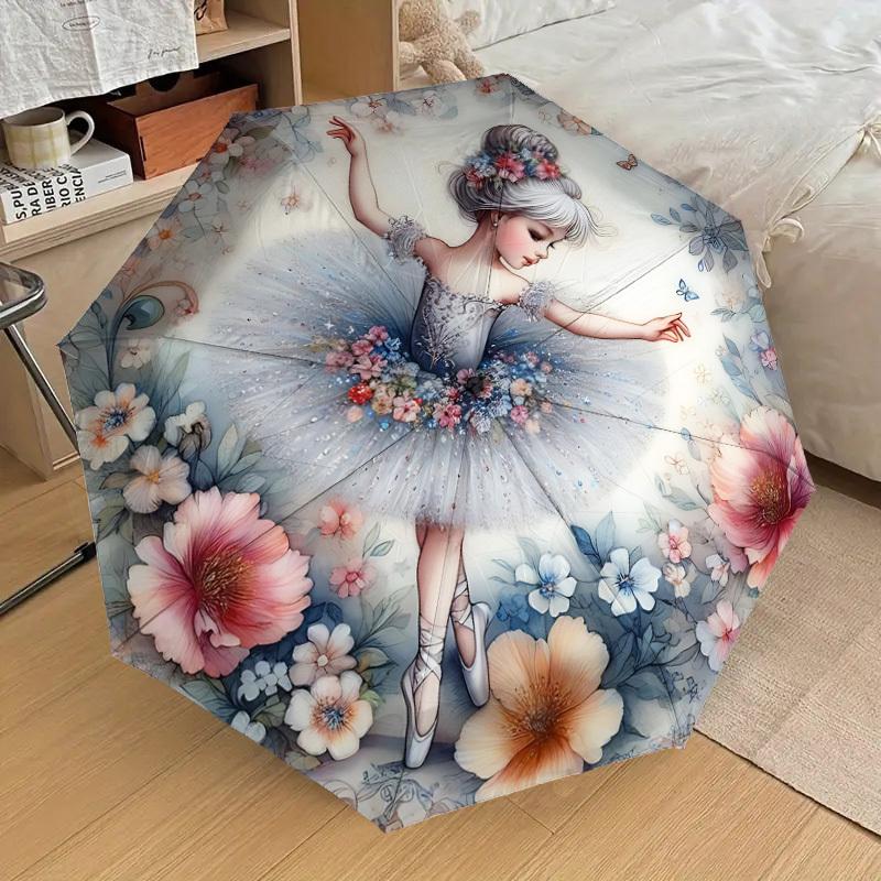 1 Stück Blumen-Ballerina-Schirm - 8 Speichen verstärkt, Automatisches Öffnen, Leicht & Langlebig, Niedliches Modeaccessoire für Draußen - A1234