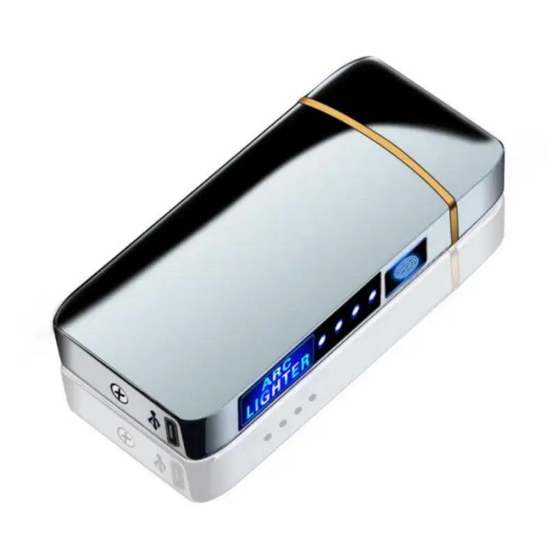 Smart Windproof Electric Metal Lighter Flameless Plasma Lighter Double Arc Usb Rechargeable Led Power Display Touch HOT YELLOW