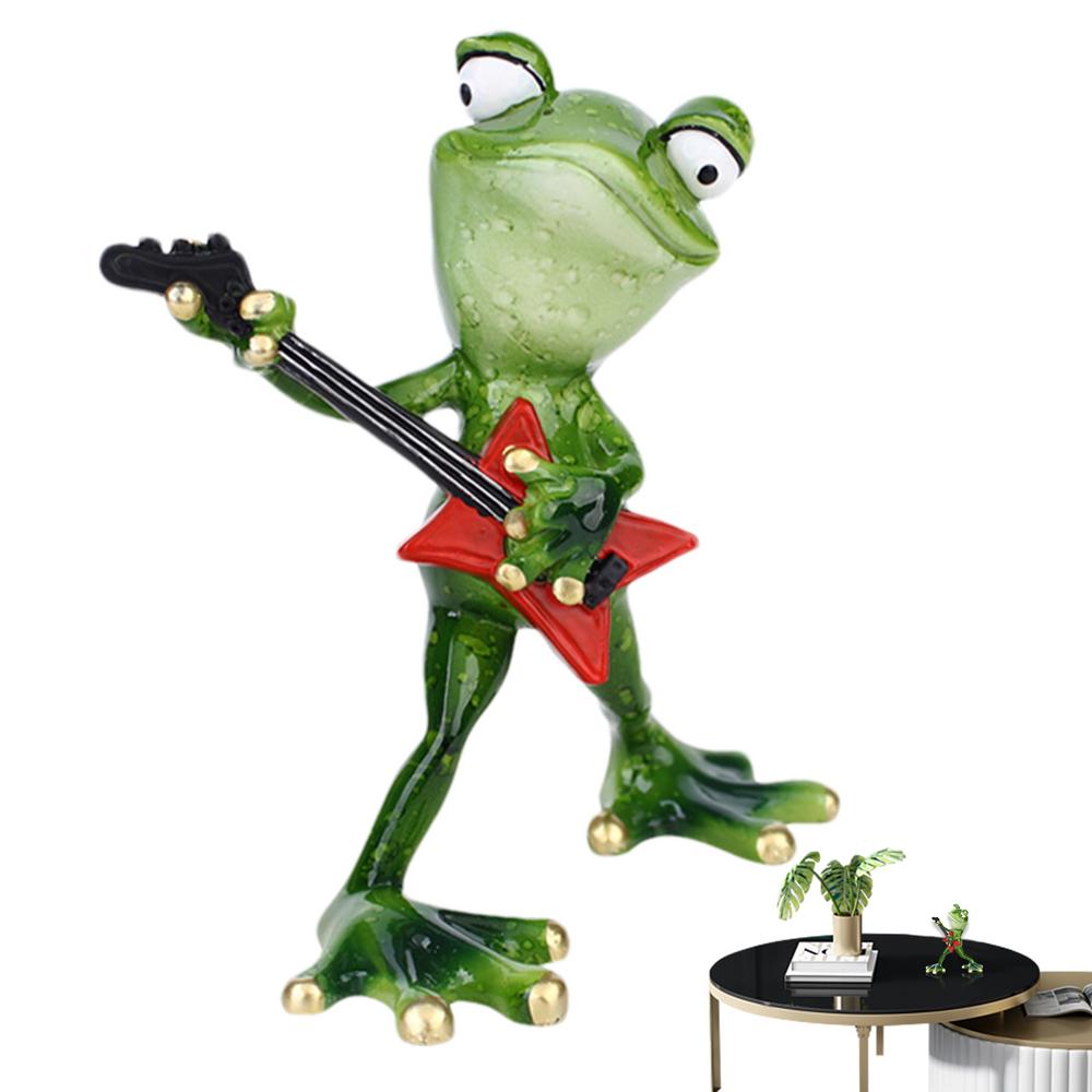 Frog Ornament Cute Cartoon Frog Statue Outdoor Accessory Figurine Resin Guitar Violin Outdoor Decor Holding Musical Instrument