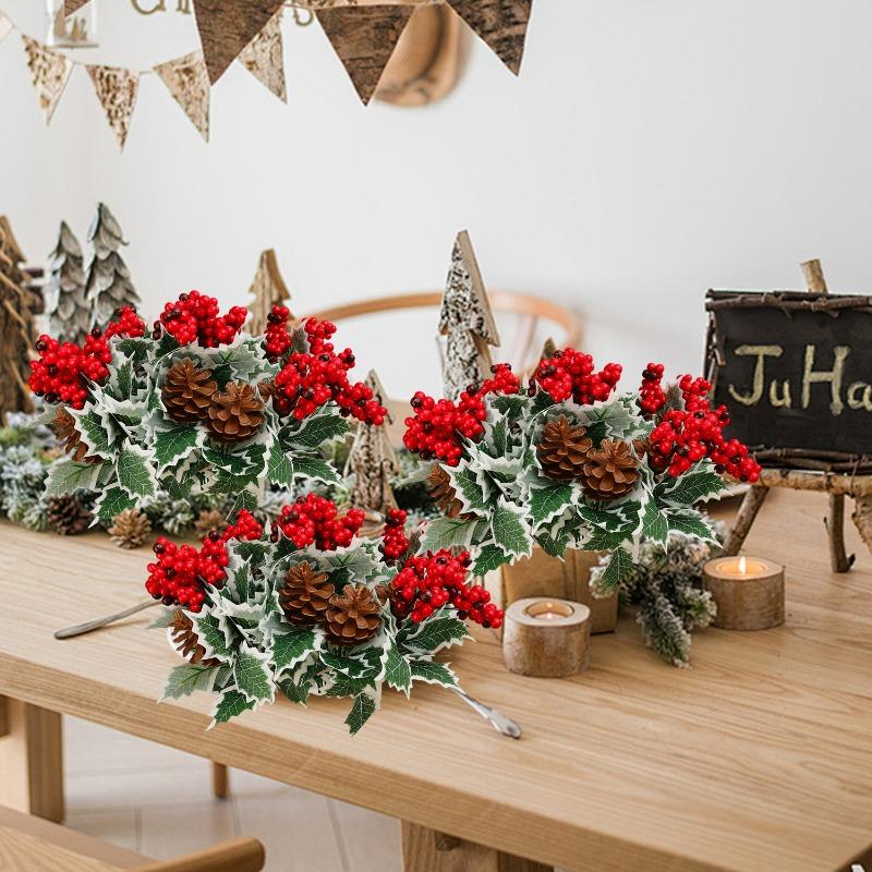 10/1Pcs Artificial Red Berry Pine Needle Stem Artificial Pine Cone Fake Flower Branch Diy Home Christmas Party Wedding Decor