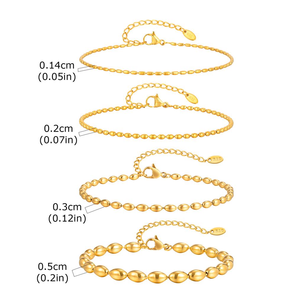 Beaed Ball Anklet Bracelet for Women, Waterproof Adjustable Link, 3mm 5mm Stainless Steel Stackable Gold Plated Anklet Jewelry