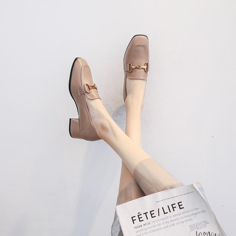 

Маленькие кожаные туфли для женской весны и осени, новые, на толстом каблуке, рабочие, универсальные, на среднем и высоком каблуке, одинарные туфли для женщин 40 светло-коричневого