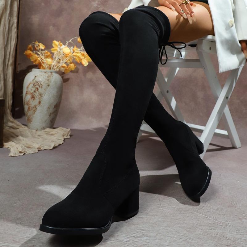 Fashion Women Boots Winter Black Over The Knee Boots 2025 New Comfort High Heels Shoes Fashion Warm Lace-Up Long Tube Square Heel Boots