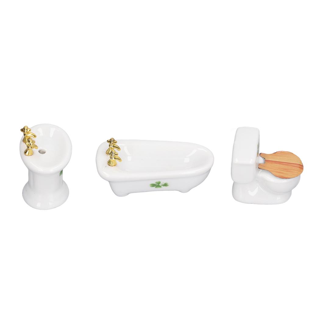 3Pcs Puppenhaus Miniatur Badezimmer Set Keramik Simulation Badewanne Toilette Waschbecken 1/24 Puppenhaus