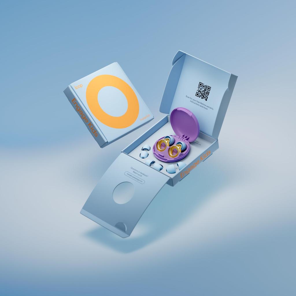 Loop Engage Kids 2 Öronproppar Återanvändbara Öronproppar för Barn Förbättra Lindra Ångest Perfekt för Lek 16 dB Ljudreducering (Åldrar 6-12) – Fokus, & Stress,