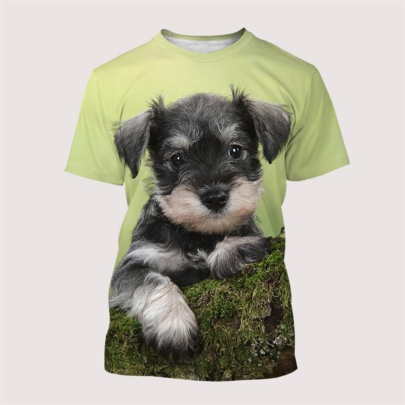 Hot Sale Schnauzer Dog T-Shirt Summer Short Sleeve 3D Print Tops Men Oversized Clothing O-Neck Graphic T Shirts Tee Streetwear