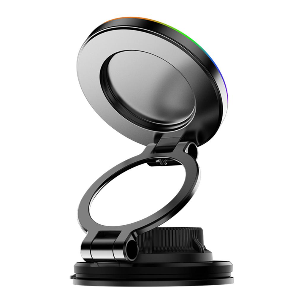 Magnetic Wireless Phone Holder, 15W Fast Charging with Suction Cup and Ambient Light, Multi Angle Adjustable Mount for