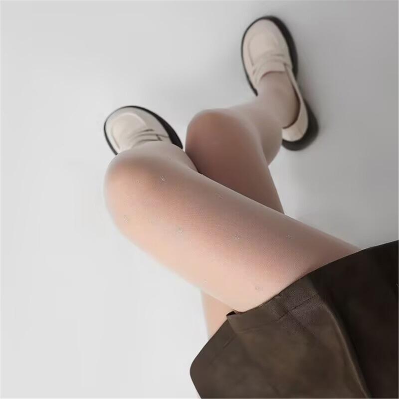 Vintage Shimmery Small Dots Pattern Sheer Pantyhose Stockings for Women Japanese Thin See Through Silk Tights Leggings