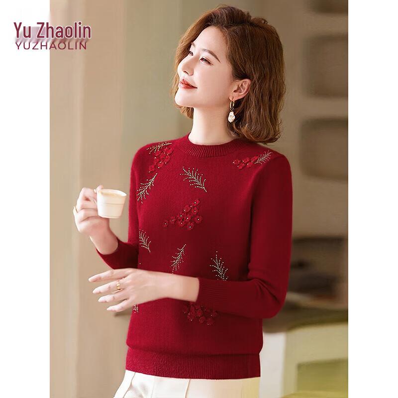 

YUZHAOLIN Women s Embroidered Pullover Knit Sweater L