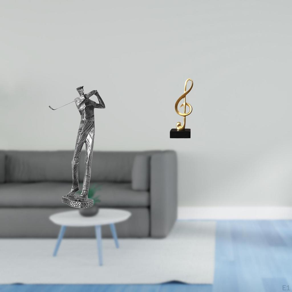 Modern Golfing Music Note Resin Figurine Creative Golfer Sculpture Tabletop Ornament for Desk Shelf