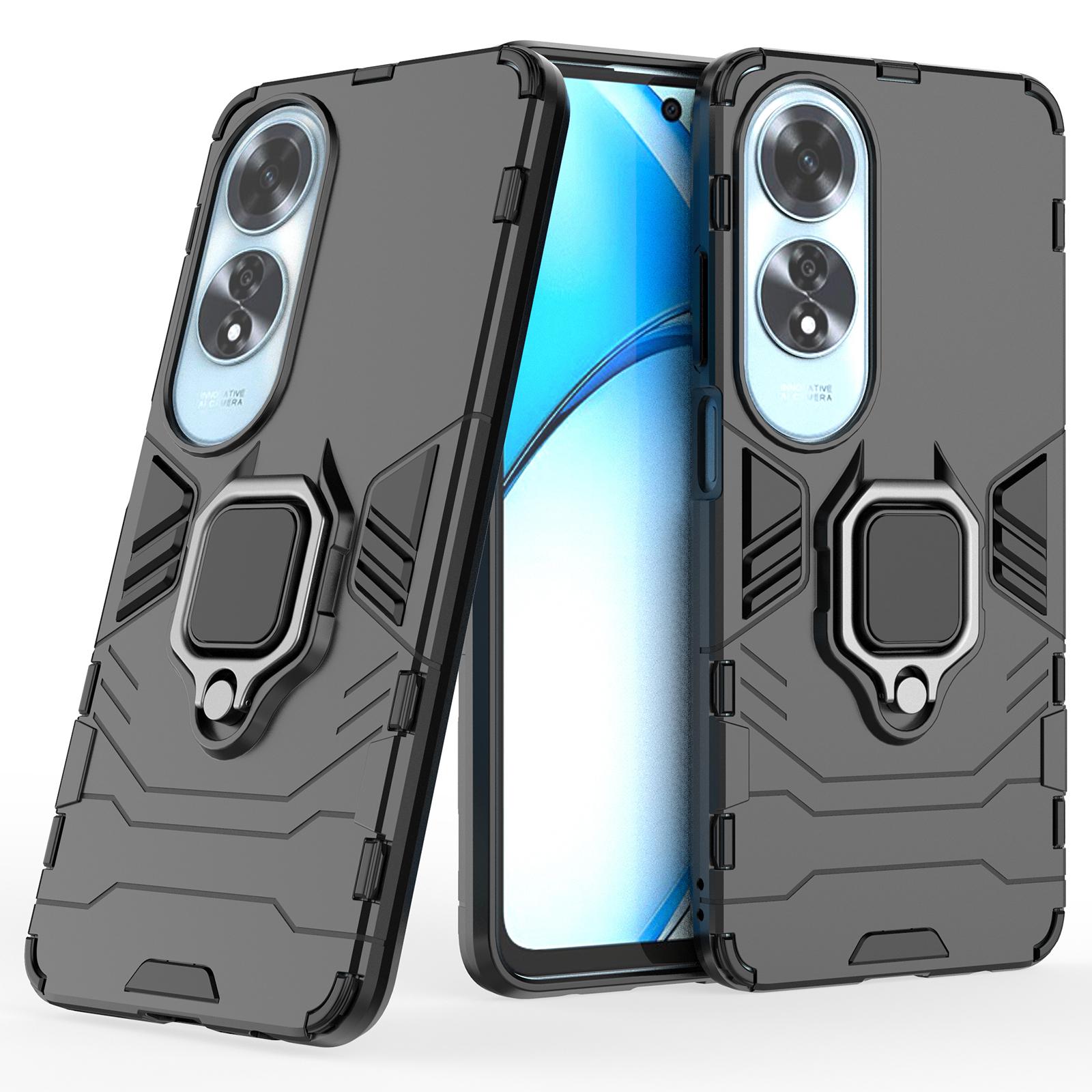 

For Oppo A60 4G Case Ring Kickstand Military Grade PC+TPU Phone Cover Black