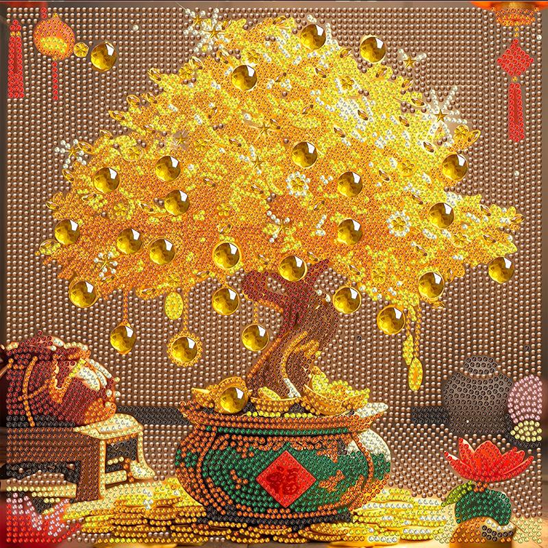 Cross-Border Foreign Trade Diamond Painting, Fortune Tree Special-Shaped Diamond Painting Diy Handmade Living Room Flower Decorative Painting