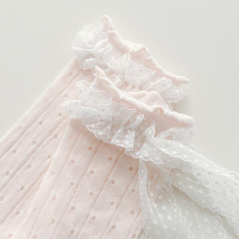 Female Summer Thin Heel Bow Mesh Breathable Sweet Lace Lace Boneless Tube Stack Socks