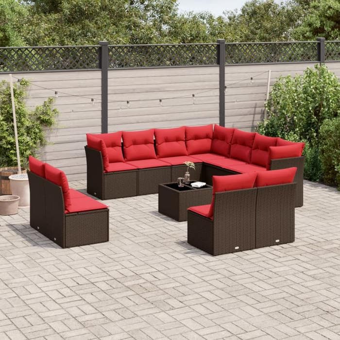 VidaXL Salon de Jardin avec Coussins 12 pcs, Canapés avec Pieds Réglables, Ensemble de Meubles d'Extérieur Patio Terrasse 3217834