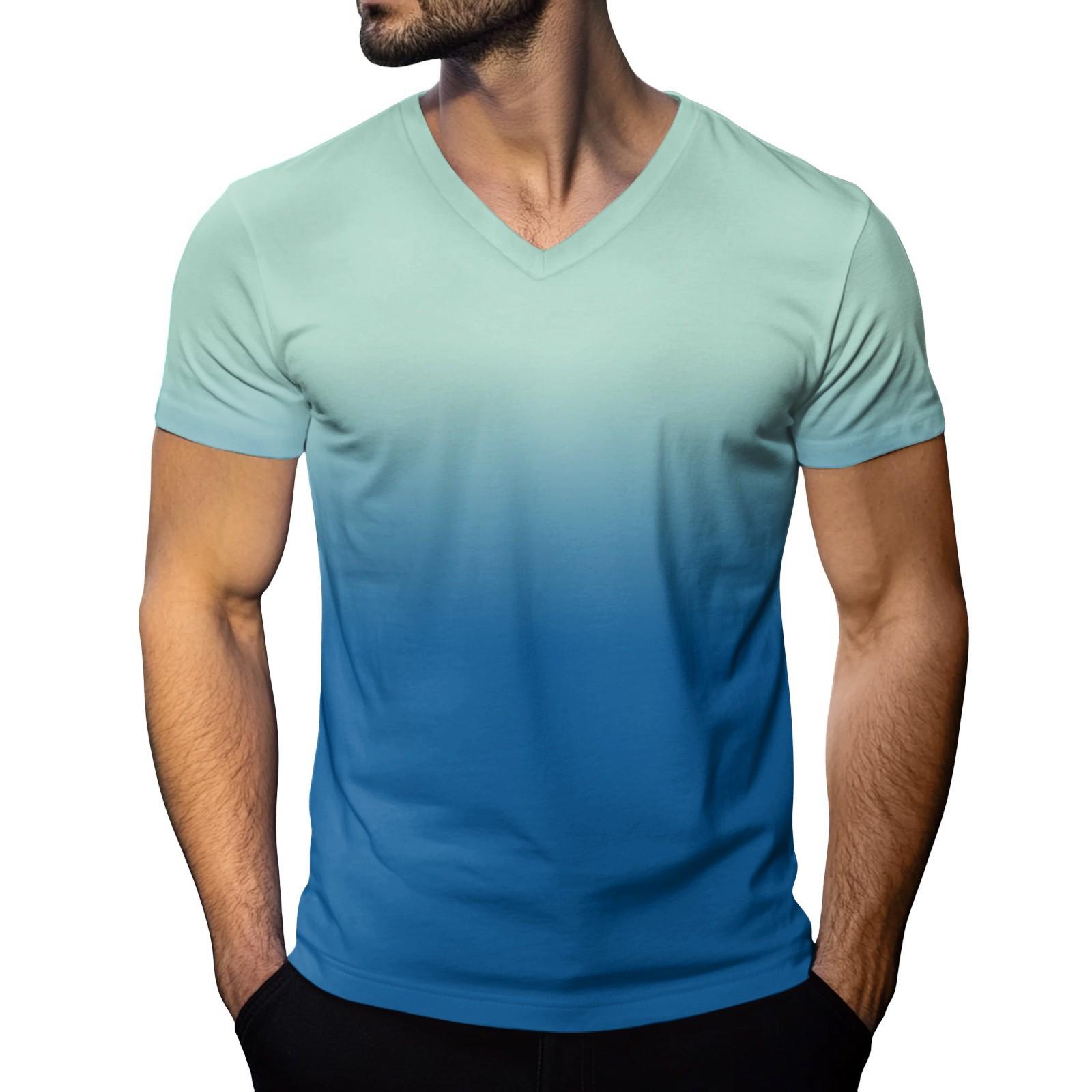 

Чоловіча модна футболка з принтом, V-подібним вирізом та короткими рукавами L