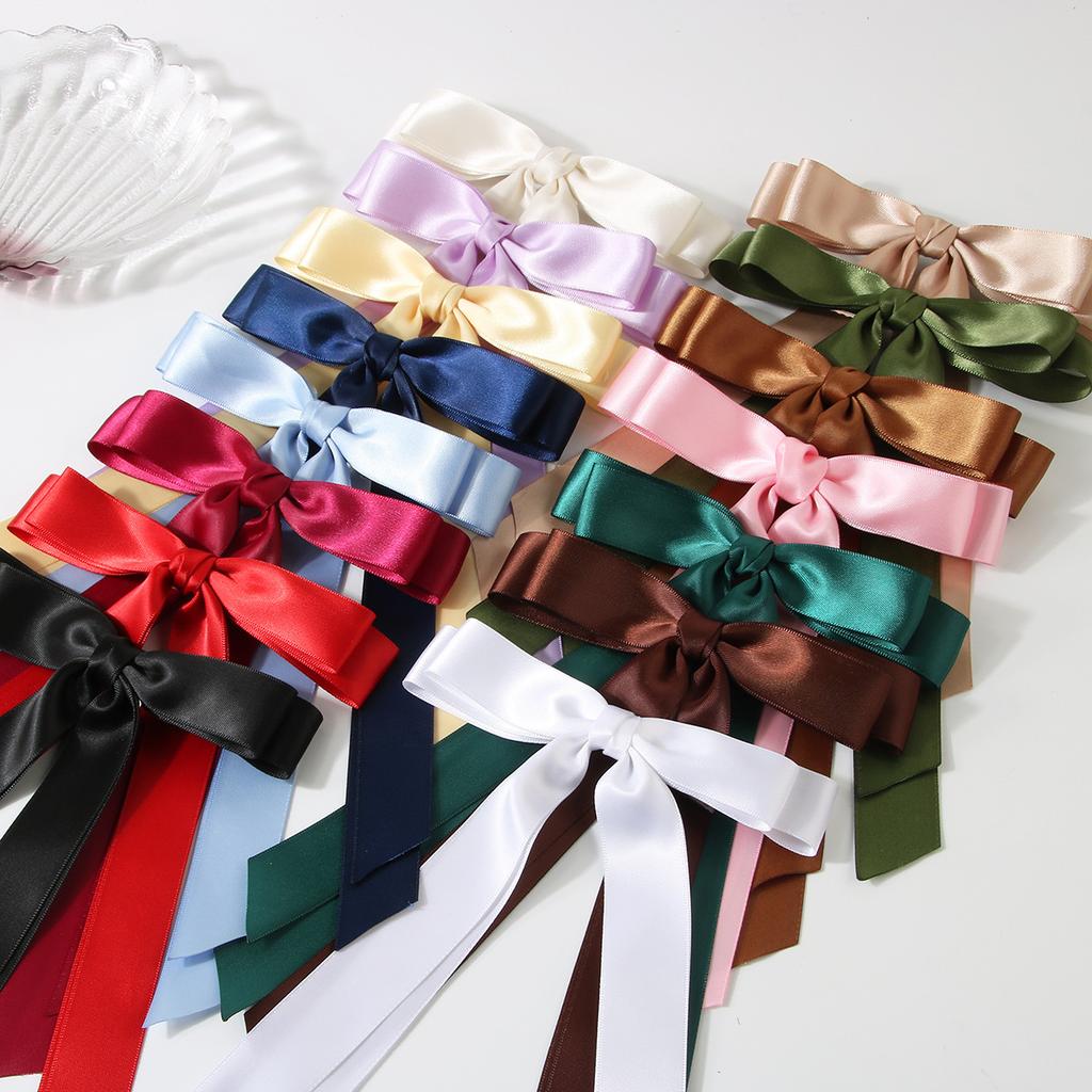 Elegant Bow Ribbon Hair Clip Fashion Simple Solid Satin Clip Hair Pin Spring Retro Headband with Clips Girls Hair Accessories