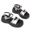 Women's Sandals Outside the Summer of 2025, the New Silver Square Head Wedge Heel Muffin Bottom One-word Buckle with Retro Roman Shoes